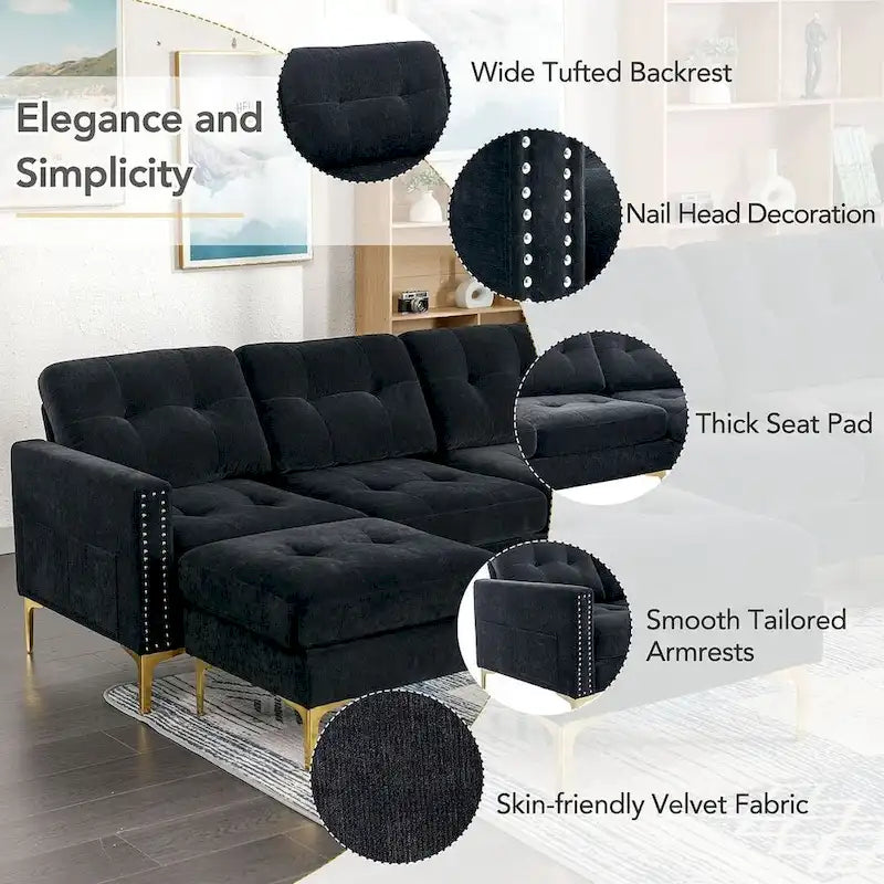 L-Shape Convertible Sectional Sofa Couch, Living Room Sectional with Movable Ottoman for Living Room, Apartment, Office