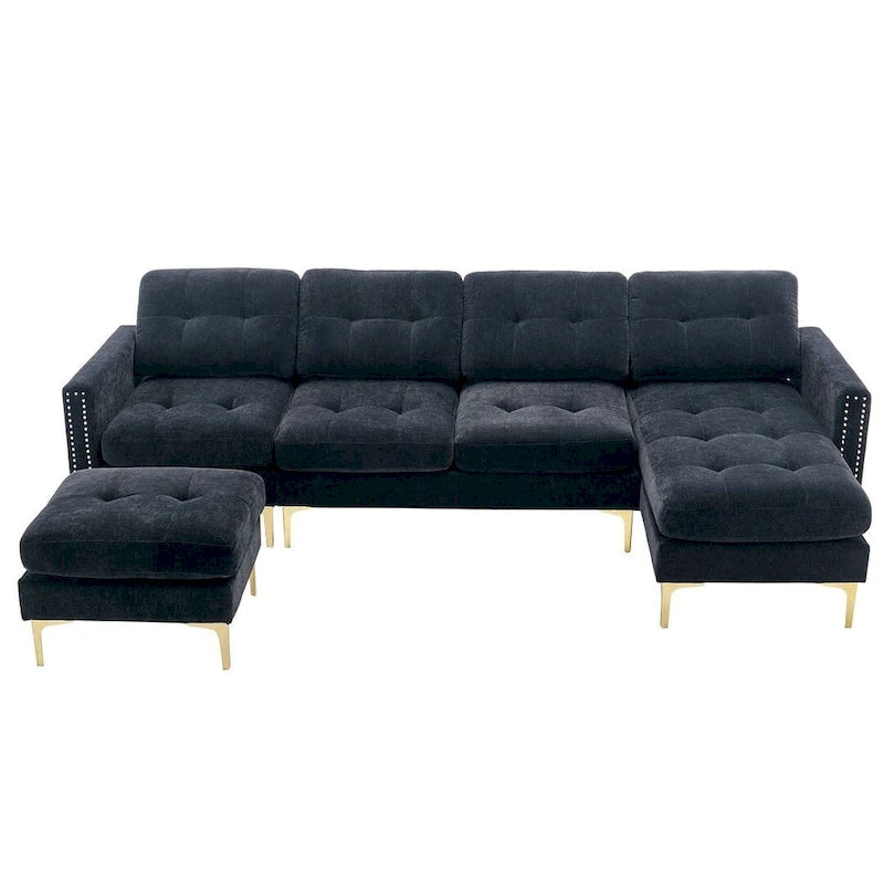 L-Shape Convertible Sectional Sofa Couch, Living Room Sectional with Movable Ottoman for Living Room, Apartment, Office