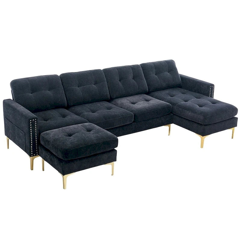 L-Shape Convertible Sectional Sofa Couch, Living Room Sectional with Movable Ottoman for Living Room, Apartment, Office