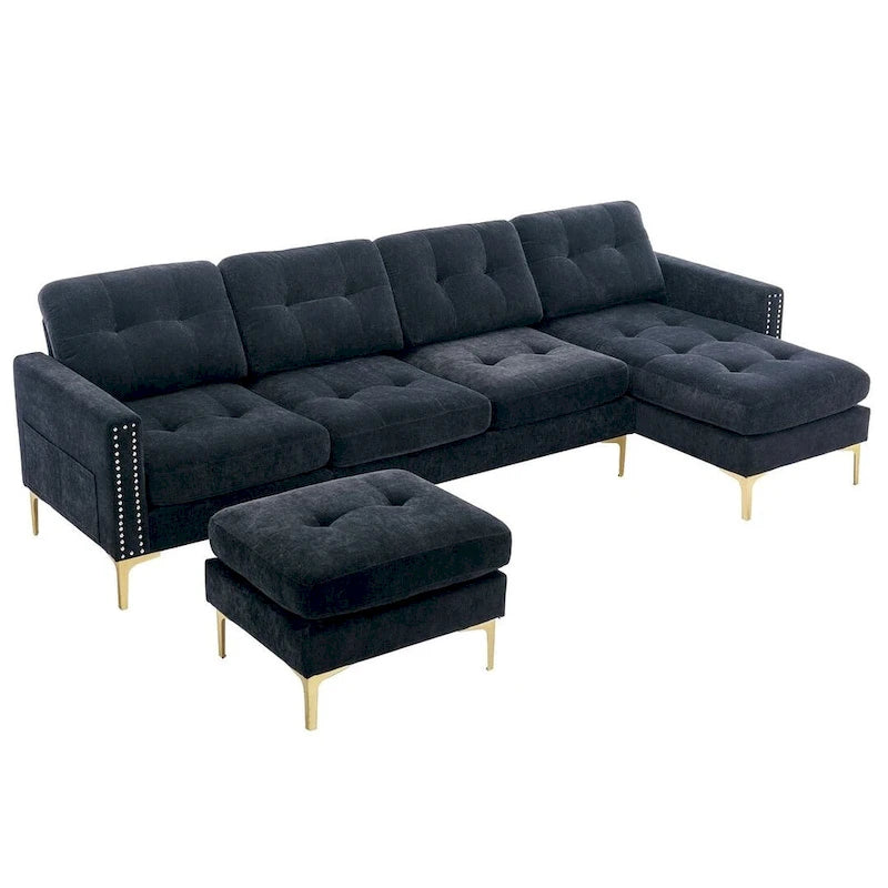 L-Shape Convertible Sectional Sofa Couch, Living Room Sectional with Movable Ottoman for Living Room, Apartment, Office