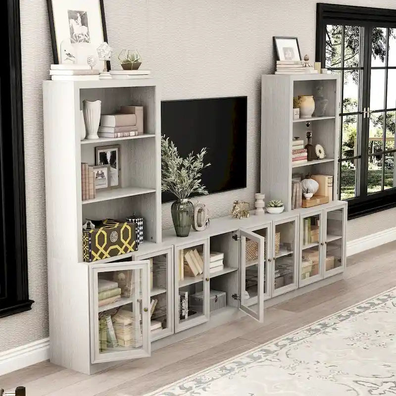 Home Media Center Sleek Design with Ample Shelving and Glass Accents