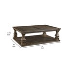 Classic 54 Inch Coffee Table, Baluster Legs, Spacious Top, Weathered Gray