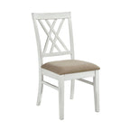 Hyna 19 Inch Side Dining Chairs Set of 2, X Cross Back, Khaki Seat, Farmhouse White