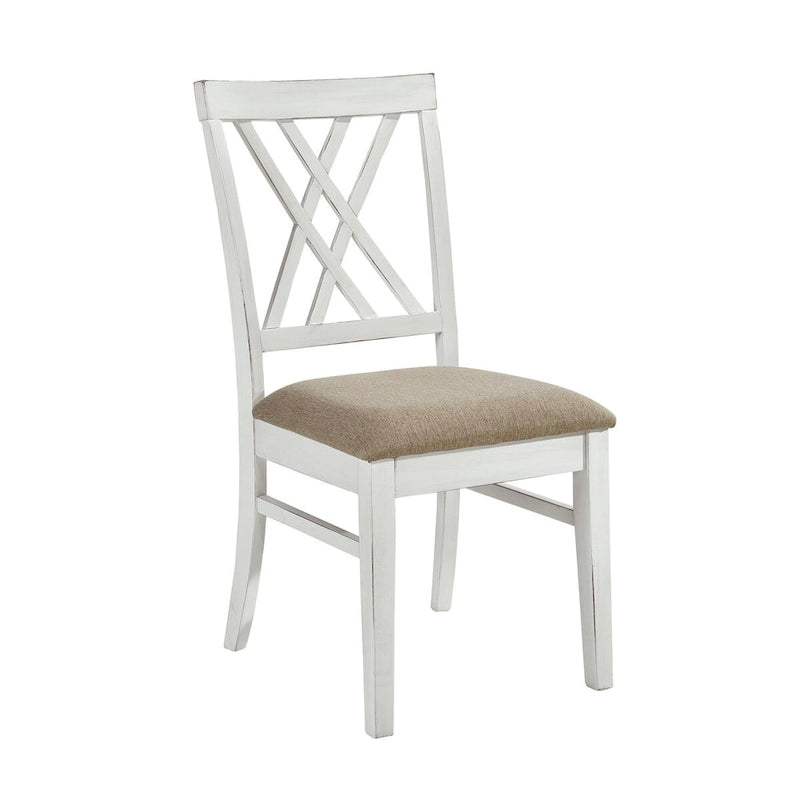 Hyna 19 Inch Side Dining Chairs Set of 2, X Cross Back, Khaki Seat, Farmhouse White