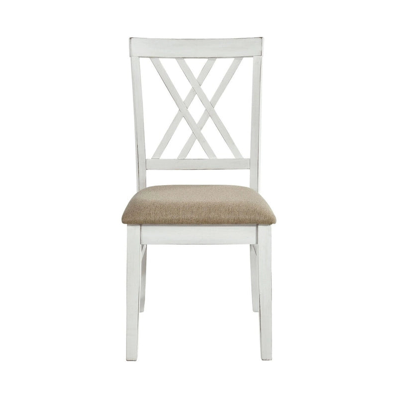 Hyna 19 Inch Side Dining Chairs Set of 2, X Cross Back, Khaki Seat, Farmhouse White