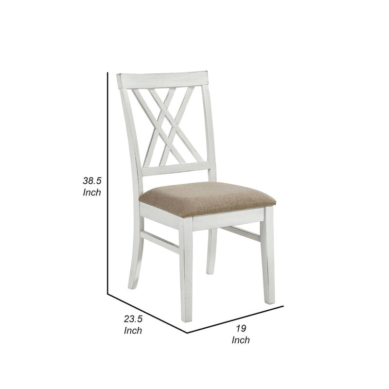 Hyna 19 Inch Side Dining Chairs Set of 2, X Cross Back, Khaki Seat, Farmhouse White