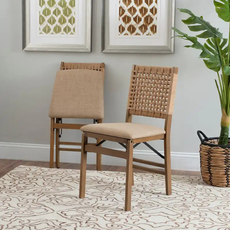 Joslyn Natural Woven Back Folding Dining Chair (Set of 2)