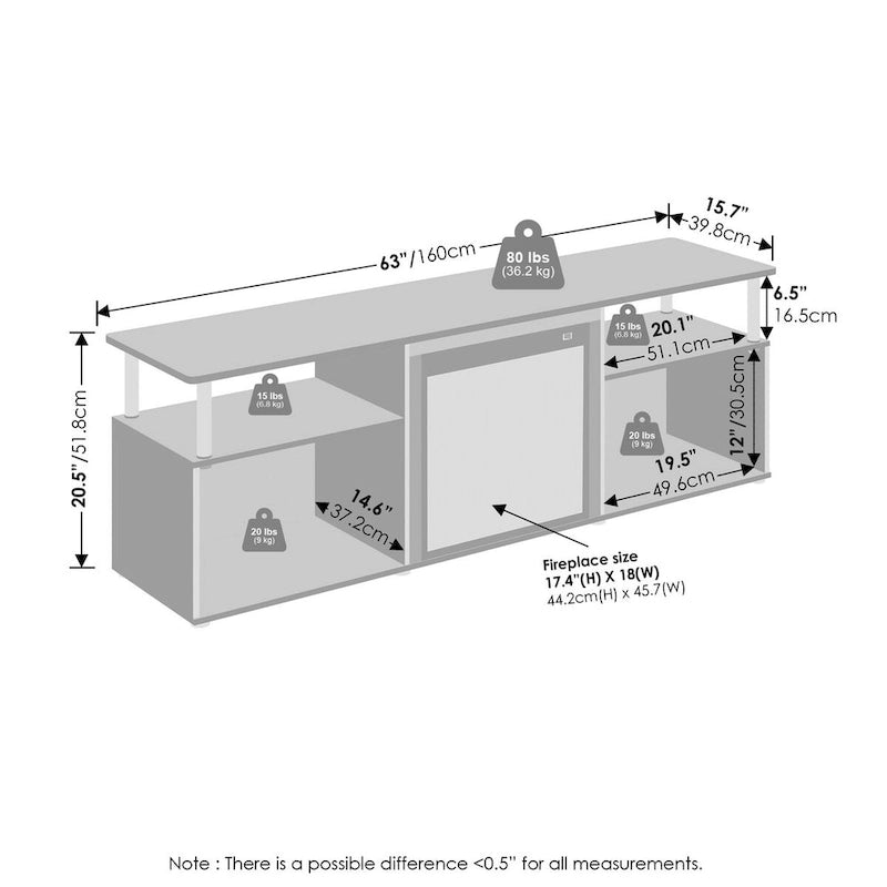 Furinno Jensen Open Storage No Heat Decorative Electric Fireplace TV Stand for TV up to 70 Inch