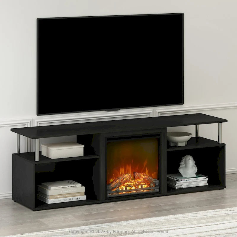 Furinno Jensen Open Storage No Heat Decorative Electric Fireplace TV Stand for TV up to 70 Inch