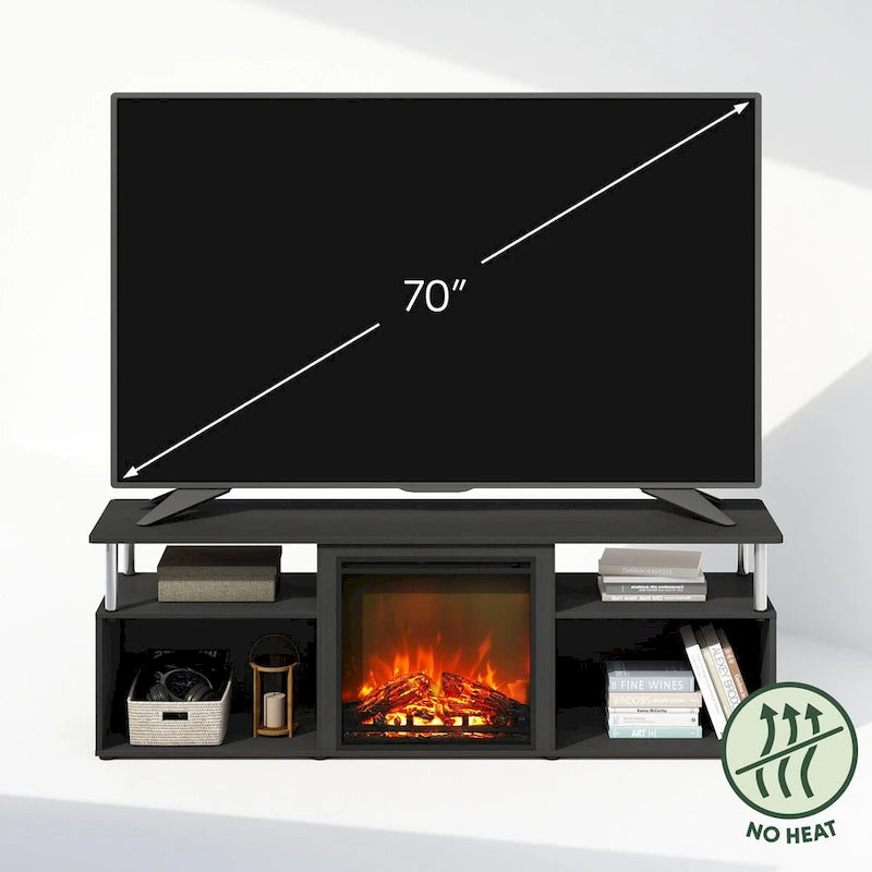 Furinno Jensen Open Storage No Heat Decorative Electric Fireplace TV Stand for TV up to 70 Inch