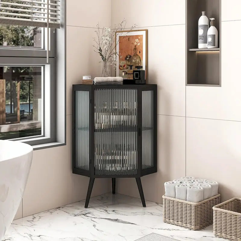 22.25  Floor Corner Cabinet with Glass Door & Adjustable Shelf