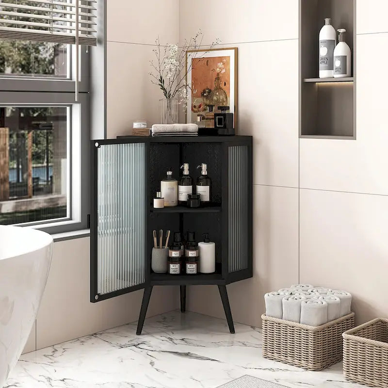 22.25  Floor Corner Cabinet with Glass Door & Adjustable Shelf