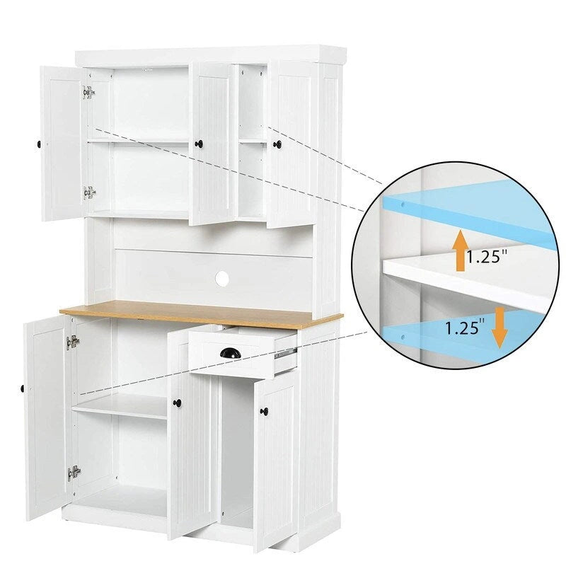 71  Kitchen Pantry Storage Cabinet with Adjustable Shelves, 6 Doors and 1 Drawer