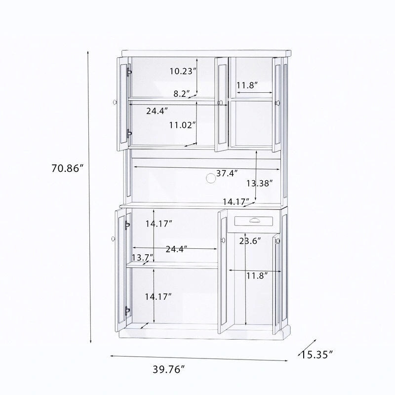 71  Kitchen Pantry Storage Cabinet with Adjustable Shelves, 6 Doors and 1 Drawer