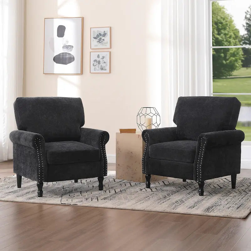 Modern Upholstered Armchair Nailhead Trim Accent Chair (Set of 2)