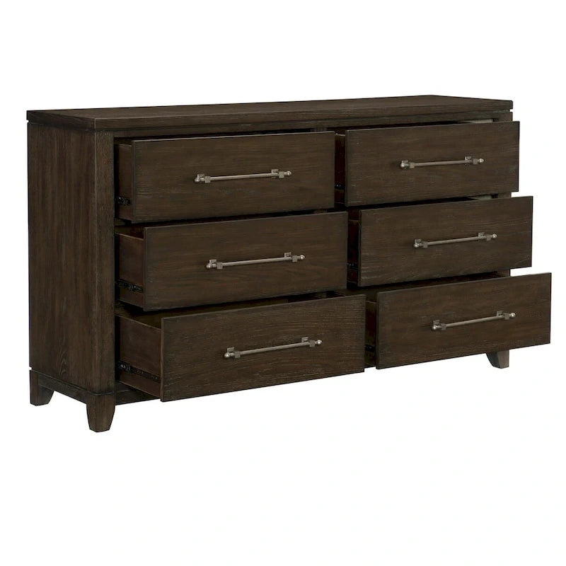 Modern Contemporary Dark Brown 5pc Bedroom Set Bed Nightstands Dresser Mirror