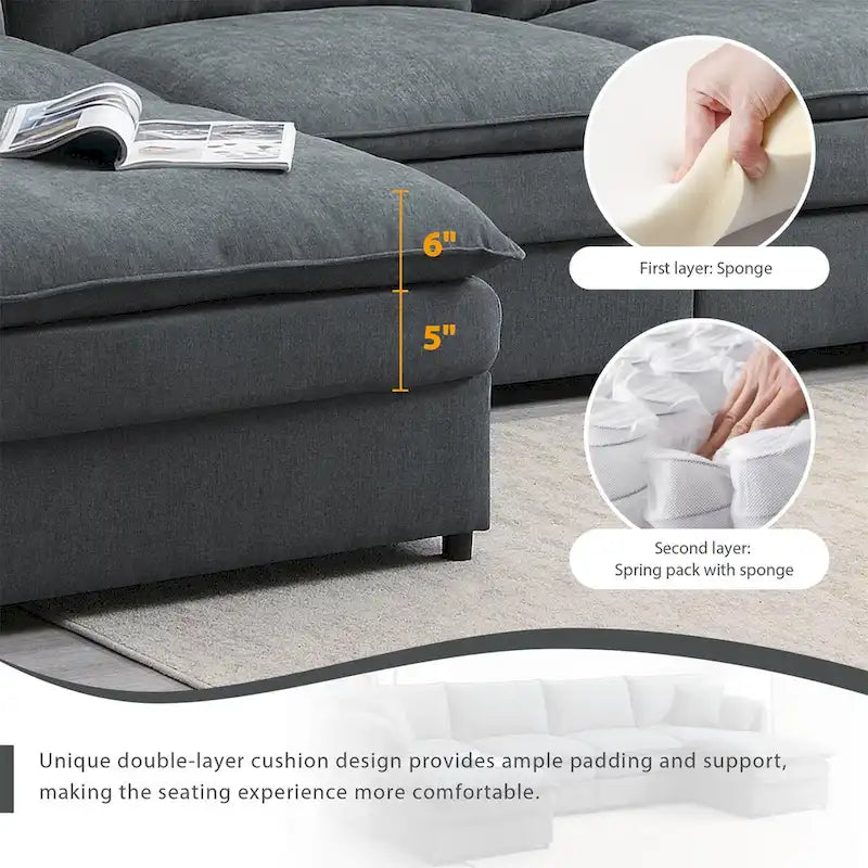 134*66  Chenille Modular Sectional Sofa