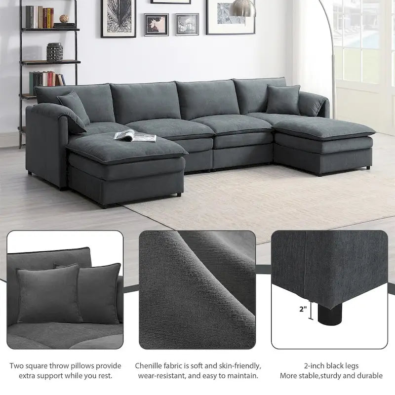 134*66  Chenille Modular Sectional Sofa