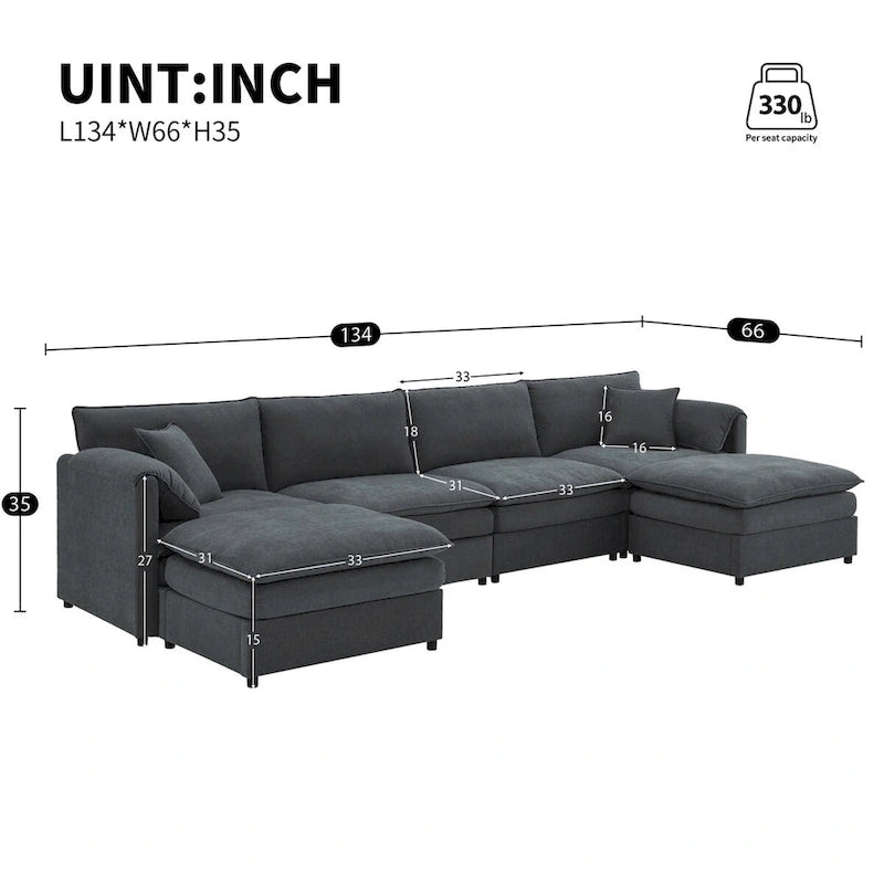 134*66  Chenille Modular Sectional Sofa