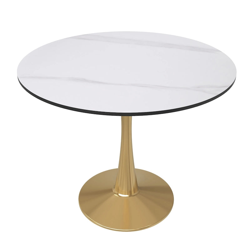 Bristol 31  Round Dining Table for 4 with Sintered Stone Tabletop in Gold Steel Base for Kitchen & Dining Room