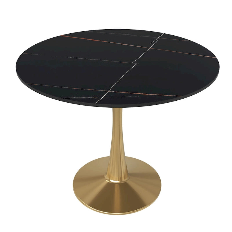 Bristol 31  Round Dining Table for 4 with Sintered Stone Tabletop in Gold Steel Base for Kitchen & Dining Room