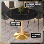 Bristol 31  Round Dining Table for 4 with Sintered Stone Tabletop in Gold Steel Base for Kitchen & Dining Room