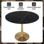 Bristol 31  Round Dining Table for 4 with Sintered Stone Tabletop in Gold Steel Base for Kitchen & Dining Room
