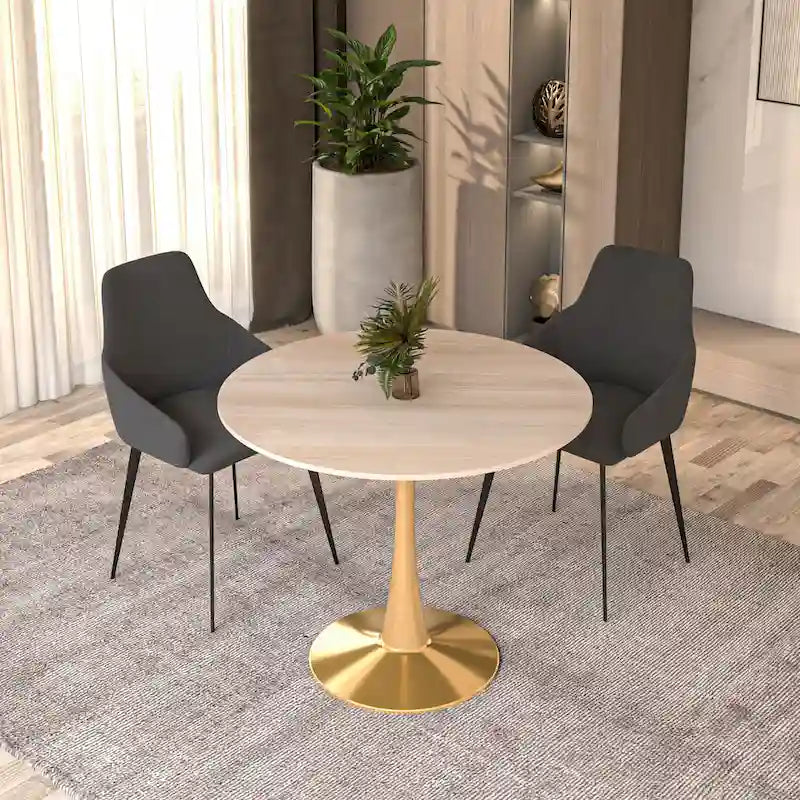 Bristol 31  Round Dining Table for 4 with Sintered Stone Tabletop in Gold Steel Base for Kitchen & Dining Room