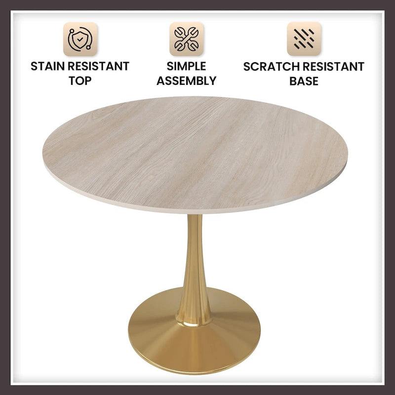 Bristol 31  Round Dining Table for 4 with Sintered Stone Tabletop in Gold Steel Base for Kitchen & Dining Room
