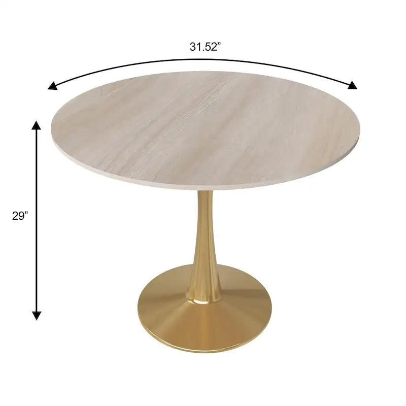 Bristol 31  Round Dining Table for 4 with Sintered Stone Tabletop in Gold Steel Base for Kitchen & Dining Room