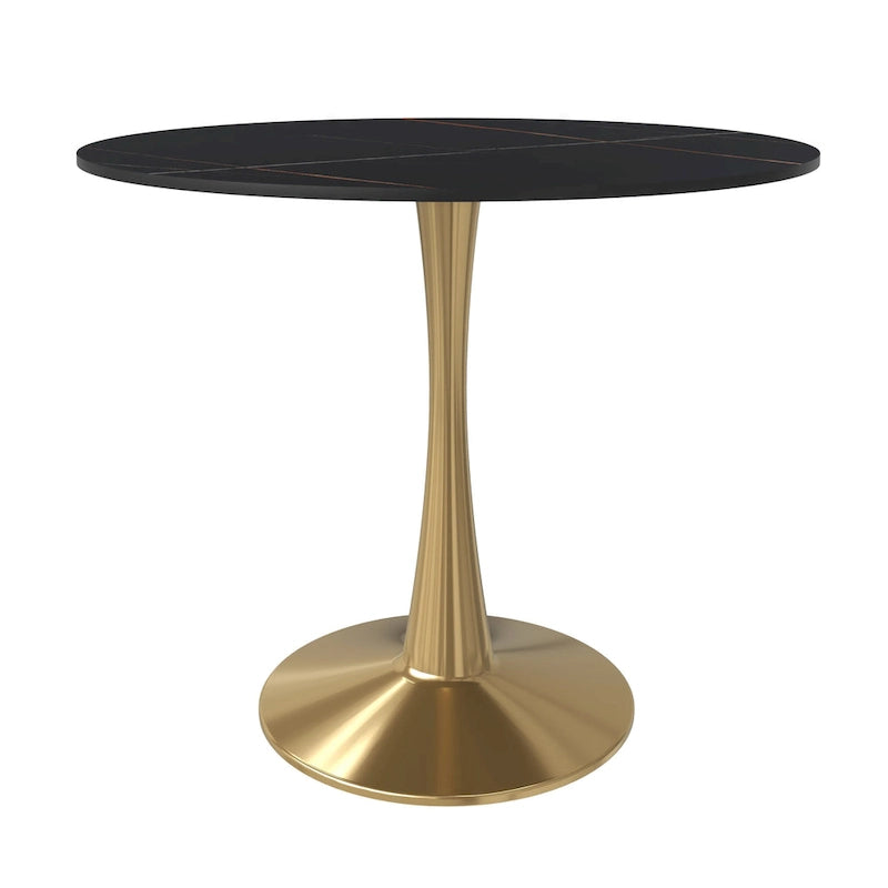 Bristol 31  Round Dining Table for 4 with Sintered Stone Tabletop in Gold Steel Base for Kitchen & Dining Room