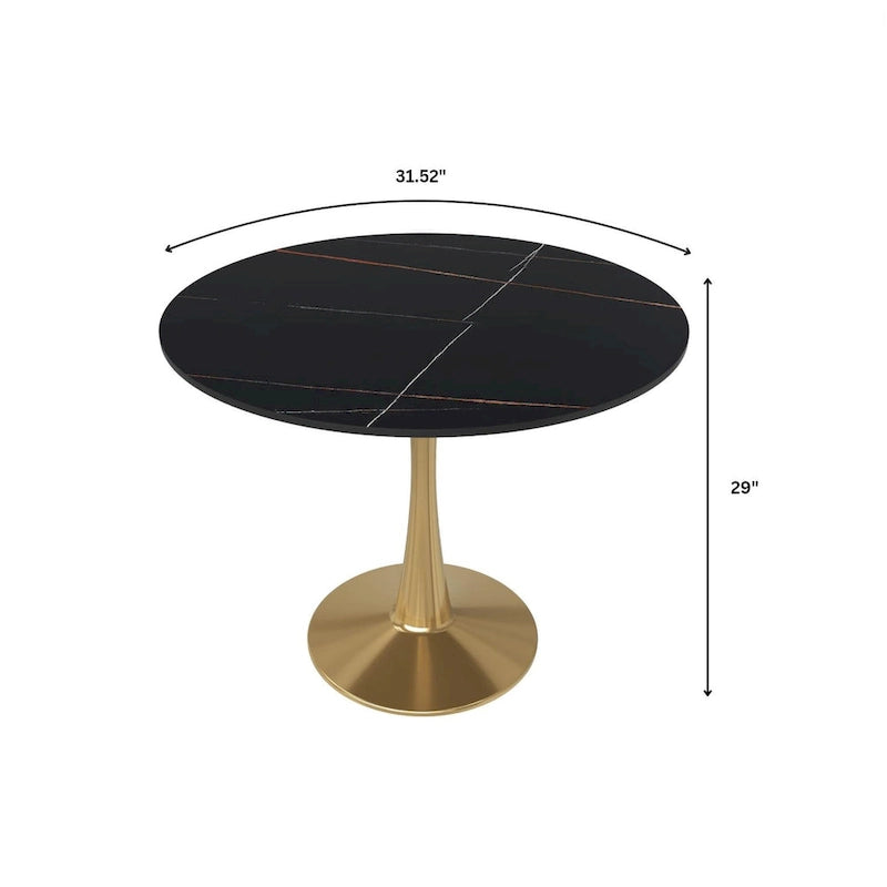 Bristol 31  Round Dining Table for 4 with Sintered Stone Tabletop in Gold Steel Base for Kitchen & Dining Room