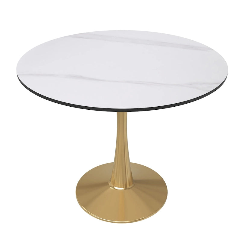 Bristol 31  Round Dining Table for 4 with Sintered Stone Tabletop in Gold Steel Base for Kitchen & Dining Room