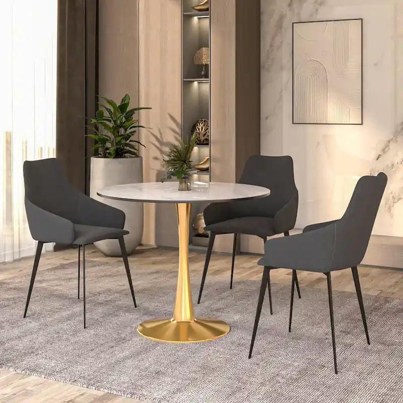 Bristol 31  Round Dining Table for 4 with Sintered Stone Tabletop in Gold Steel Base for Kitchen & Dining Room