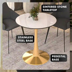 Bristol 31  Round Dining Table for 4 with Sintered Stone Tabletop in Gold Steel Base for Kitchen & Dining Room