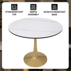 Bristol 31  Round Dining Table for 4 with Sintered Stone Tabletop in Gold Steel Base for Kitchen & Dining Room