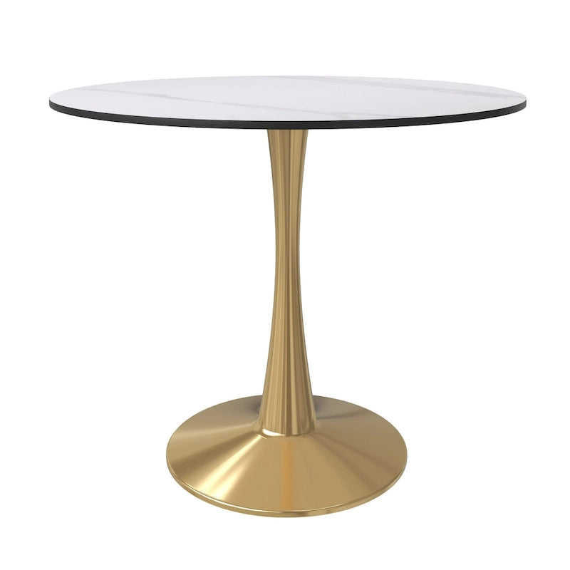 Bristol 31  Round Dining Table for 4 with Sintered Stone Tabletop in Gold Steel Base for Kitchen & Dining Room