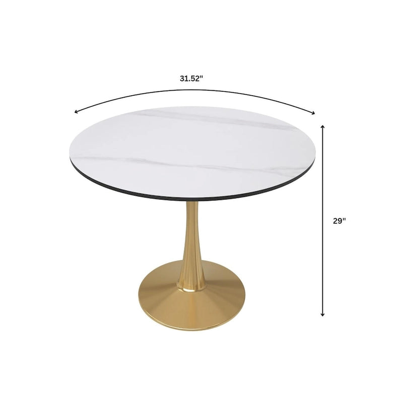 Bristol 31  Round Dining Table for 4 with Sintered Stone Tabletop in Gold Steel Base for Kitchen & Dining Room