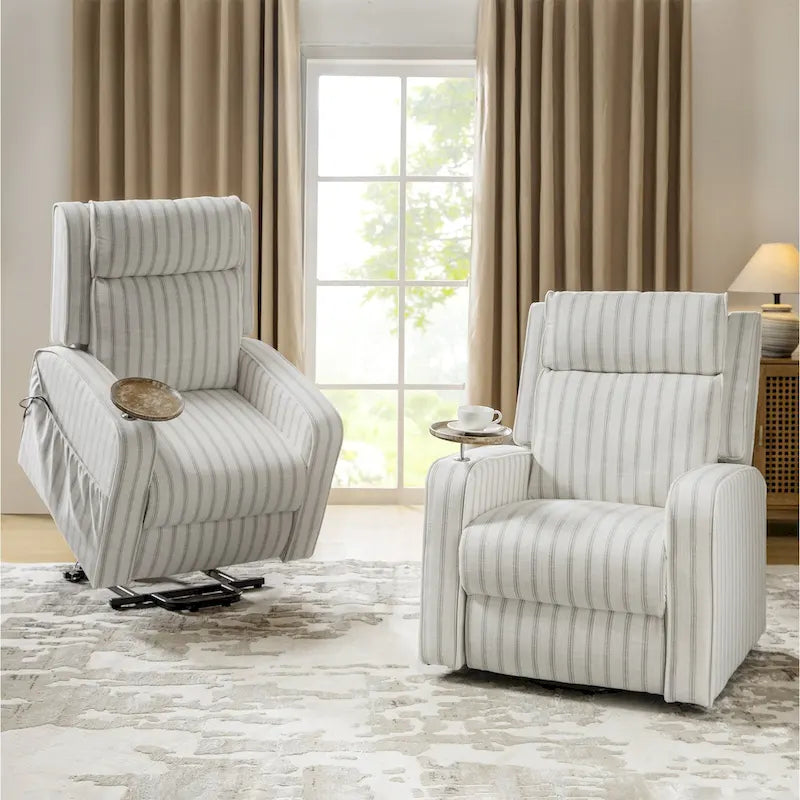 Darrell Modern Lift Assist Massage and Heating Power Recliner with Charing and Soild Wood Tray Set of 2by HULALA HOME
