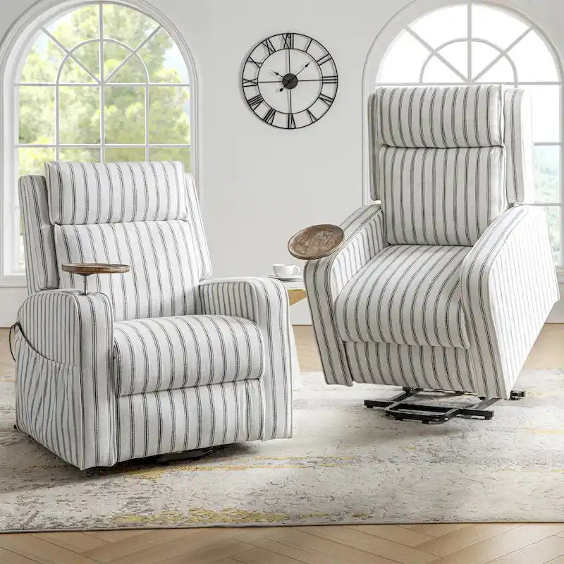 Darrell Modern Lift Assist Massage and Heating Power Recliner with Charing and Soild Wood Tray Set of 2by HULALA HOME