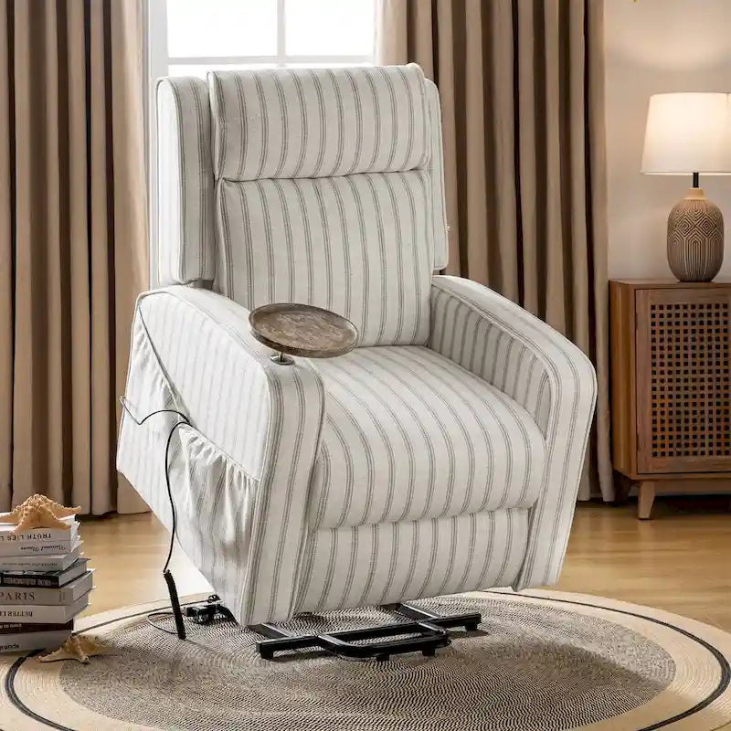 Darrell Modern Lift Assist Massage and Heating Power Recliner with Charing and Soild Wood Tray Set of 2by HULALA HOME