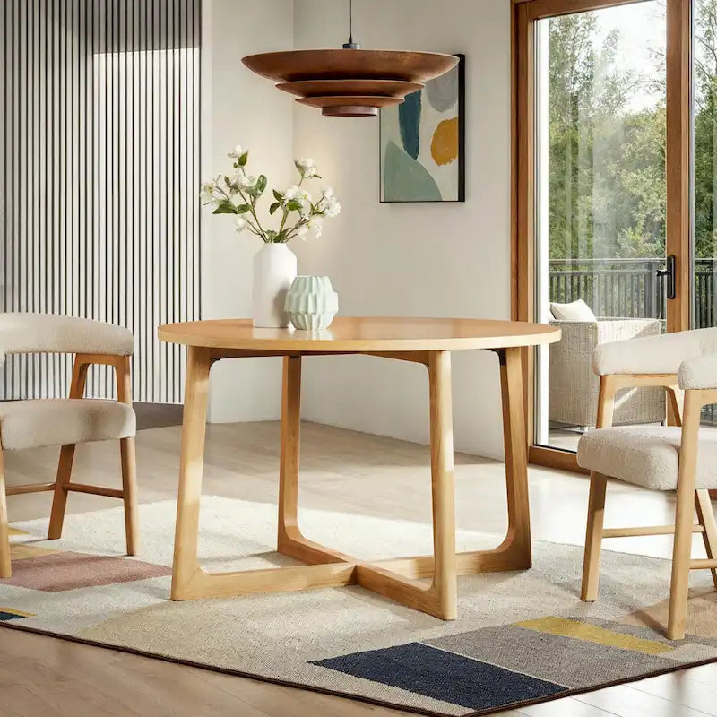 Middlebrook Modern Round Solid Wood Dining Table With Geometric Legs