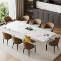 9 - Piece 94.48  Rectangular Extendable Sintered Stone Dining Table with 8 Faux leather Chairs Dining Set