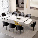 9 - Piece 94.48  Rectangular Extendable Sintered Stone Dining Table with 8 Faux leather Chairs Dining Set