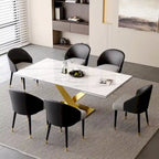 9 - Piece 94.48  Rectangular Extendable Sintered Stone Dining Table with 8 Faux leather Chairs Dining Set