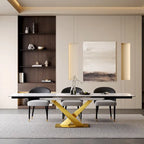 9 - Piece 94.48  Rectangular Extendable Sintered Stone Dining Table with 8 Faux leather Chairs Dining Set